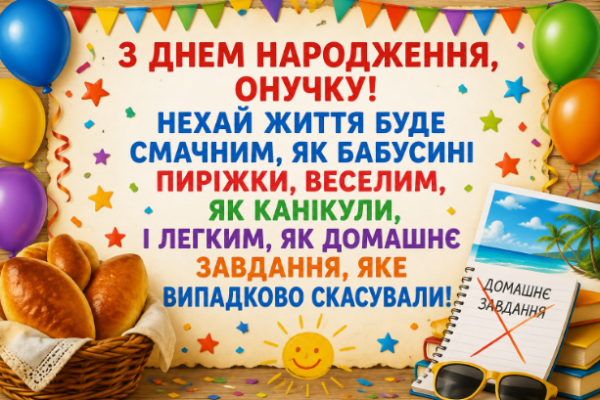 Прикольні привітання з днем народження онуку відкритка