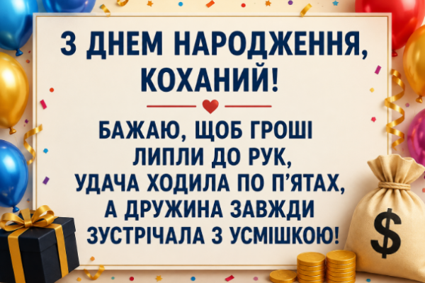 Прикольні привітання з днем народження чоловіку від дружини картинка