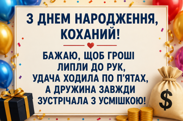 Прикольні привітання з днем народження чоловіку від дружини картинка