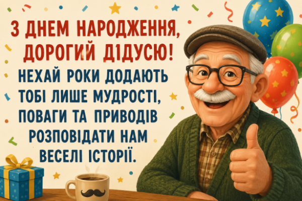 Прикольні привітання з днем народження дідусю картинка