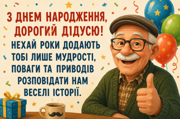 Прикольні привітання з днем народження дідусю картинка